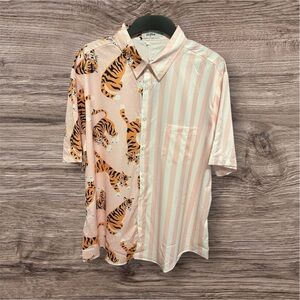🔥Men’s Vetpave Hawaiian Tiger Short Sleeve Button Down Shirt Size XL NWT